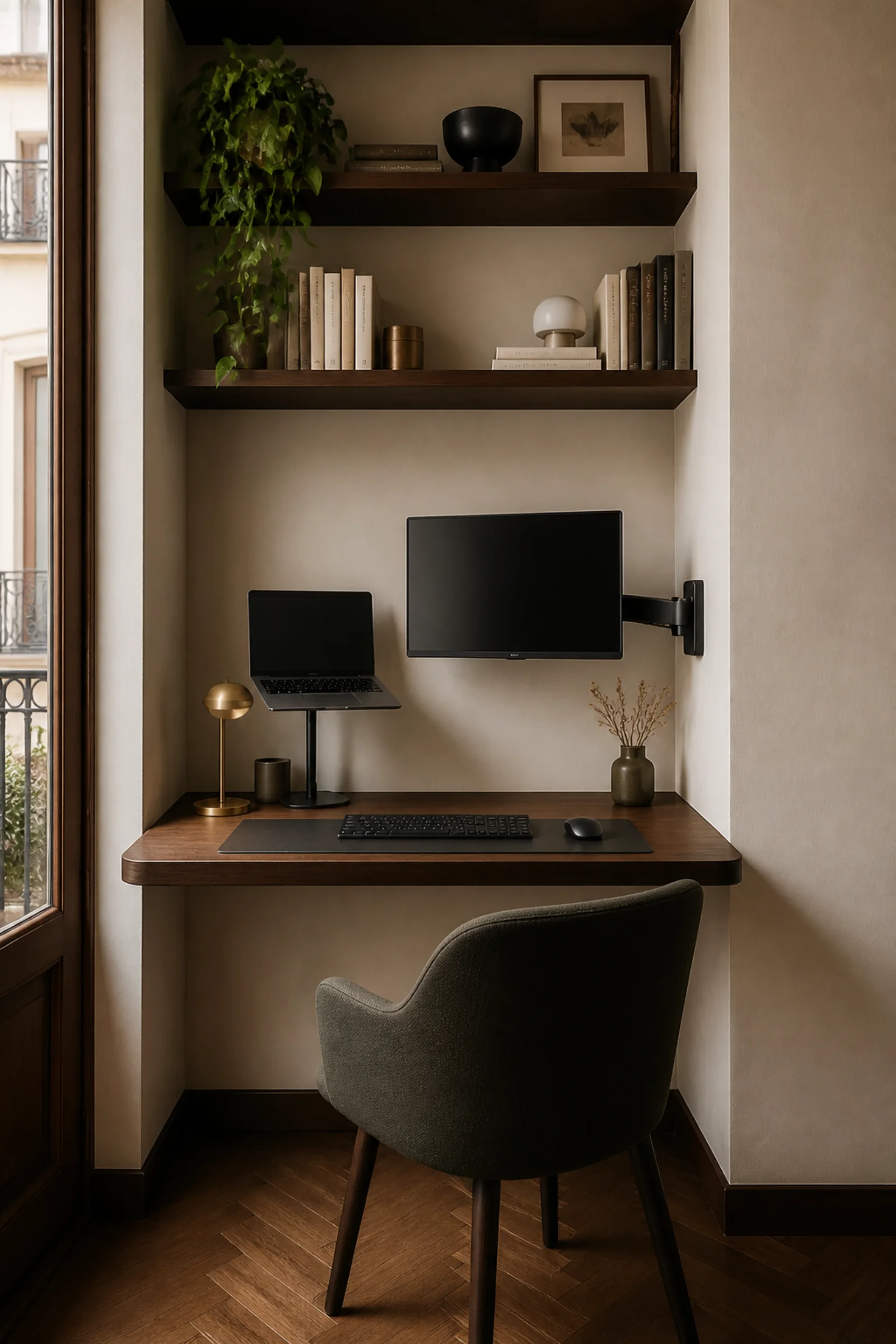 Organized work nook in a small Italian apartment