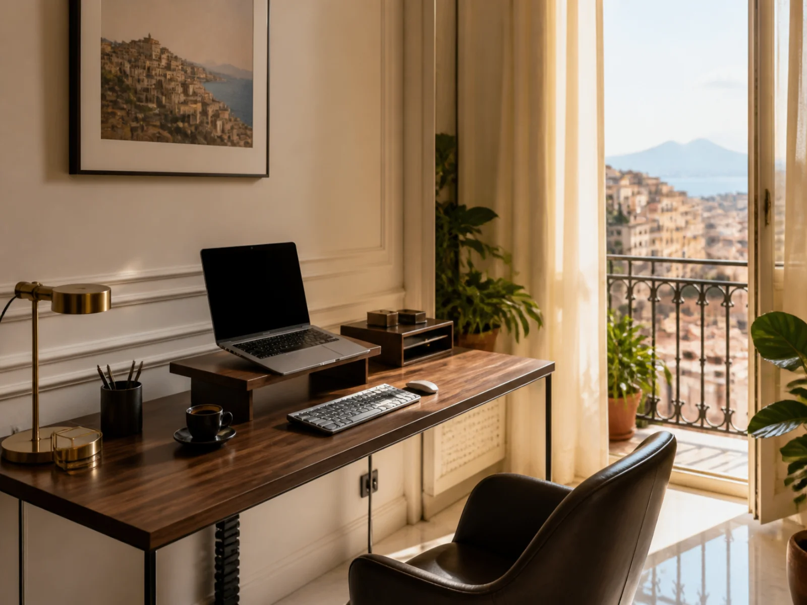 Balcony-adjacent workspace in Naples